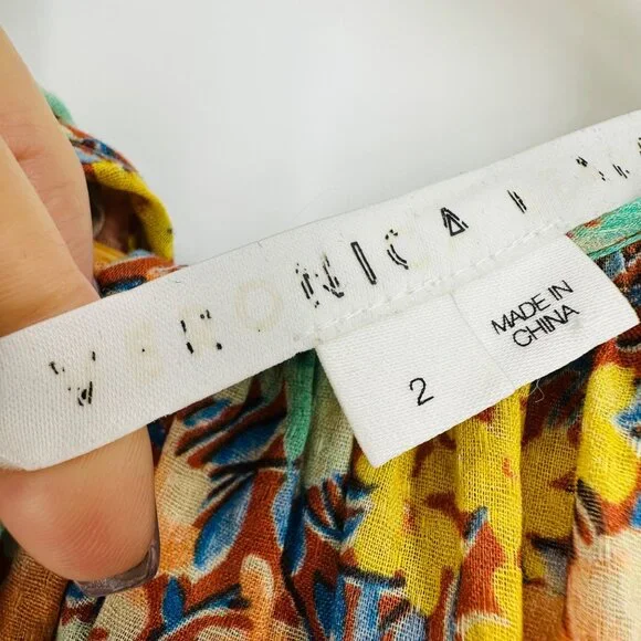 Veronica Beard Abanu Multicolored Floral Tiered 3/4 Sleeve Keyhole Mini Dress 2 - Picture 9 of 11